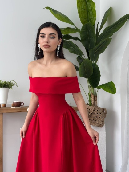 Rochie eleganta lunga pe umeri - Img 2
