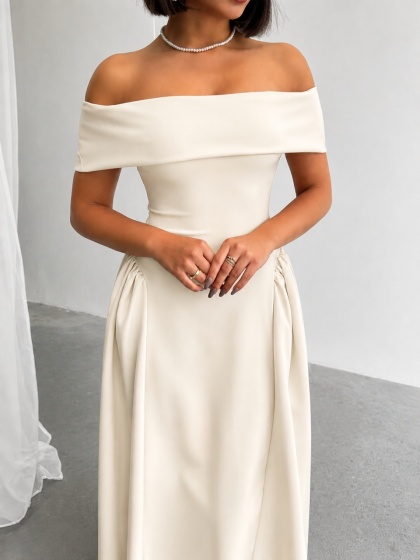 Rochie eleganta lunga pe umeri - Img 3