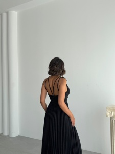 Rochie eleganta lunga plisata cu insertii sclipitoare - Img 2