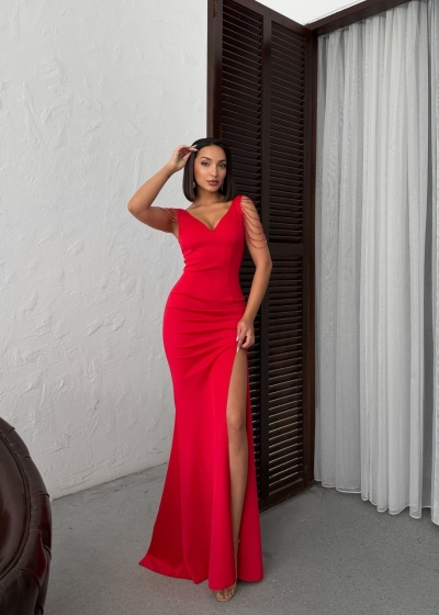 Rochie eleganta lunga tip sirena accesorizata cu lantisoare - Img 6