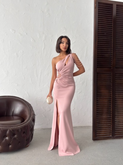 Rochie eleganta lunga tip sirena accesorizata cu lantisoare - Img 6