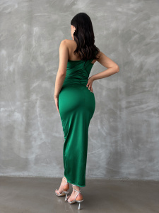 Rochie eleganta midi cu umarul gol accesorizata cu pampon - Img 5