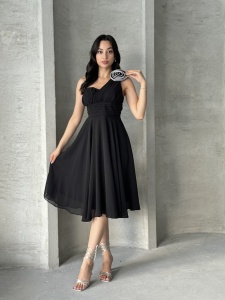 Rochie eleganta midi din voal cu accesorizata cu pampon - Img 4