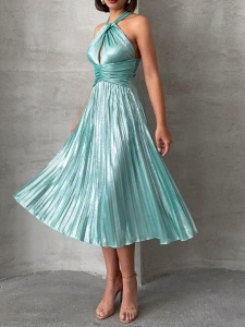 Rochie eleganta plisata cu aspect lucios - Img 1