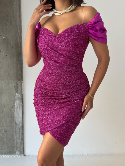 Rochie eleganta scurta accesorizata cu detalii stralucitoare - Img 5