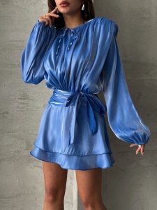 Rochie eleganta scurta cu maneca lunga si cordon in talie - Img 3