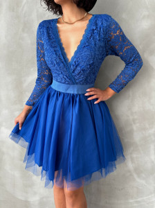 Rochie eleganta scurta din dantela si tul - Img 2