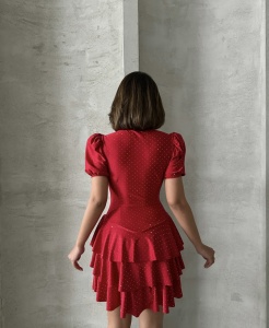 Rochie eleganta scurta din lycra cu volane si strasuri - Img 3
