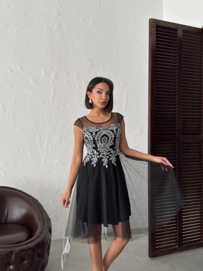 Rochie eleganta scurtă din tull cu insertii argintii - Img 5