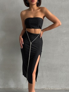 Rochie eleganta stransa pe corp cu accesoriu lant - Img 2