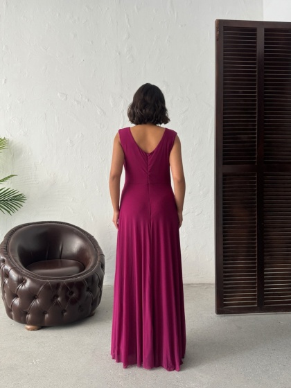 Rochie lunga din tull accesorizata cu strasuri - Img 7