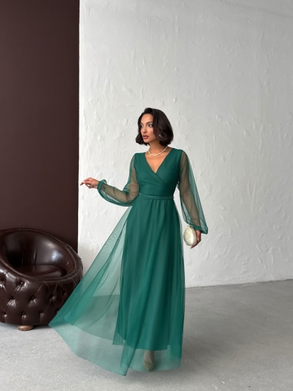 Rochie lunga din tull cu accesoriu in talie - Img 7