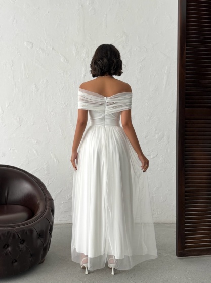 Rochie lunga din tull cu detalii perle - Img 2