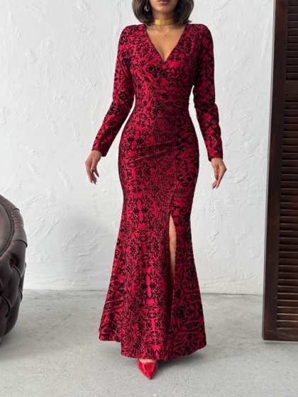 Rochie lungă elegantă cu decupaj pe picior si decolteu în V - Img 4