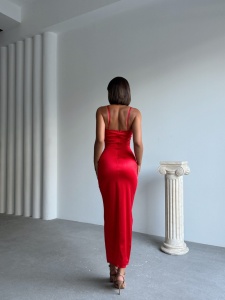 Rochie lunga eleganta din satin cu bretele - Img 2