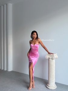 Rochie lunga eleganta din satin cu bretele - Img 6