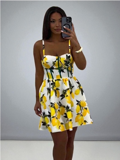 Rochie scurtă cu imprimeu și bretele subțiri