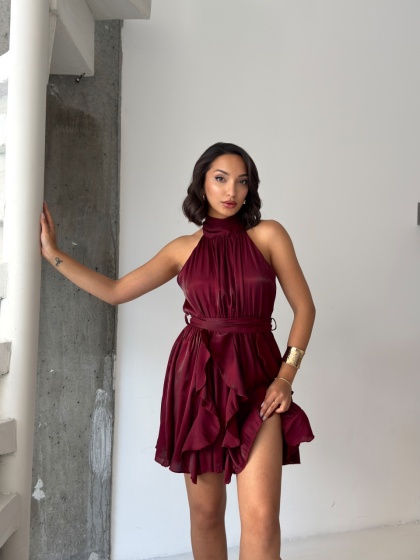 Rochie scurtă elegantă din satin cu falduri - Img 3