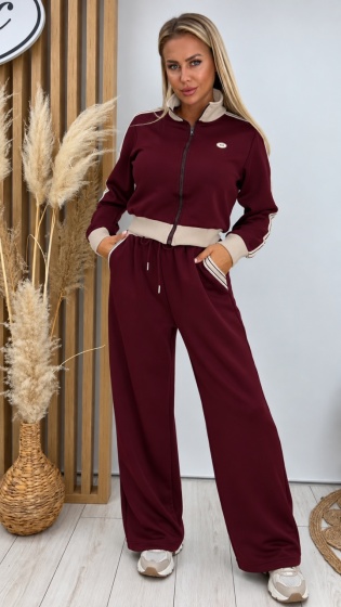 Set trening damă cu pantaloni evazați și dungi