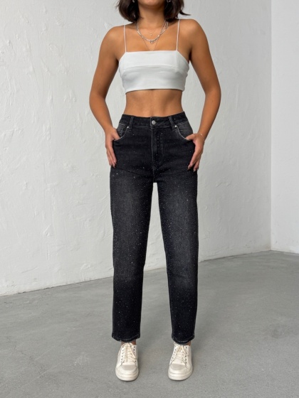 Blugi elastici cu aplicatii din strasuri - Img 5