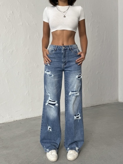 Blugi evazati cu rupturi - Img 2