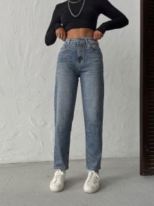Blugi mom fit cu aplicatii din strasuri - Img 2