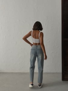Blugi mom fit cu taietura asimetrica - Img 2