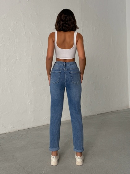 Blugi mom fit elastici cu aplicatii din strasuri - Img 2