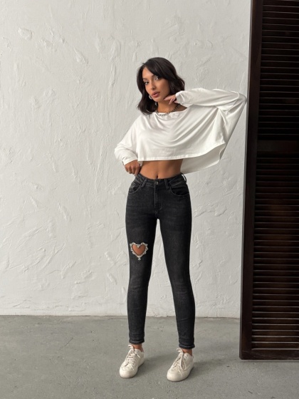 Blugi mom fit elastici cu detaliu inima - Img 6