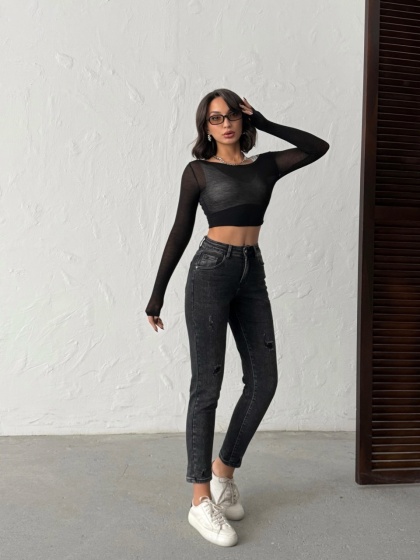 Blugi mom fit elastici cu mici rupturi - Img 4