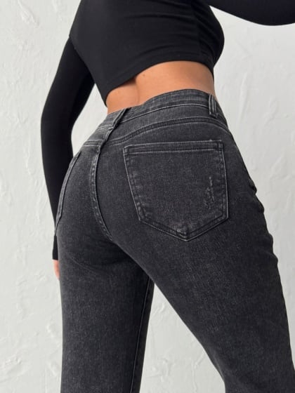 Blugi mom fit elastici cu miici rupturi - Img 4