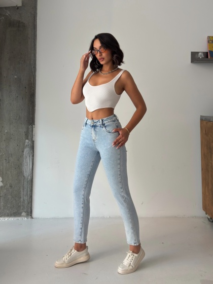 Blugi skinny elastici cu aplicatii din strasuri - Img 4