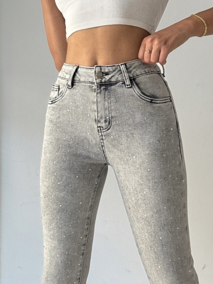 Blugi skinny elastici cu aplicatii din strasuri - Img 3