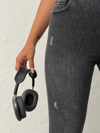 Blugi skinny elastici cu design zgariat - Img 2