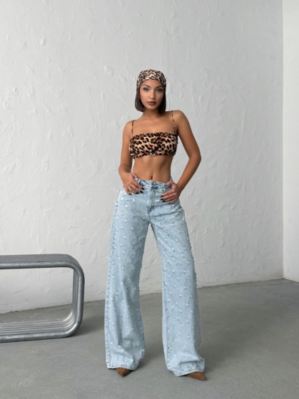 Blugi wide leg cu aspect vintage - Img 7