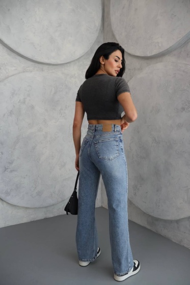 Blugi wide leg cu betelie petrecuta - Img 2