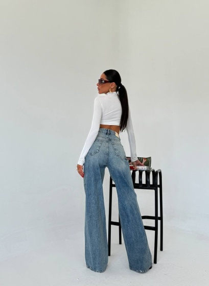 Blugi wide leg cu buzunare pe exterior - Img 2