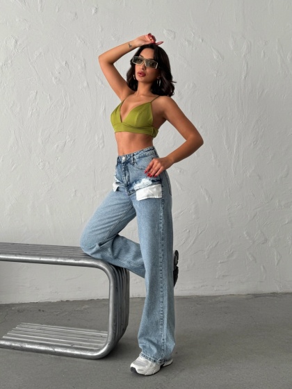 Blugi wide leg cu buzunare pe exterior - Img 5