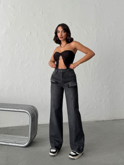 Blugi wide leg cu buzunare pe exterior - Img 6