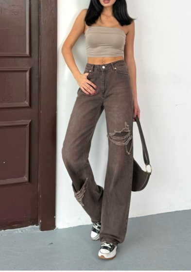 Blugi wide leg cu design asimetric