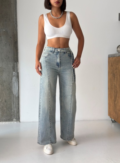 Blugi wide leg cu detalii tinte - Img 2