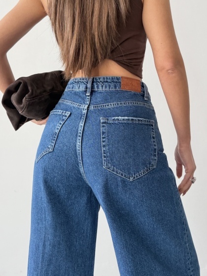 Blugi wide leg cu dunga pe mijloc - Img 7