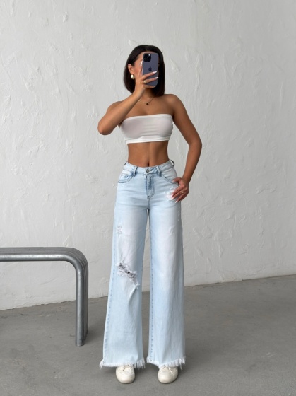 Blugi wide leg cu franjuri la tiv - Img 5