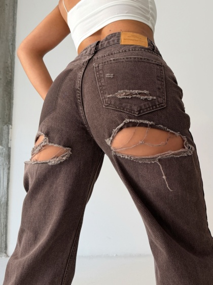 Blugi wide-leg cu rupturi pe posterior - Img 5