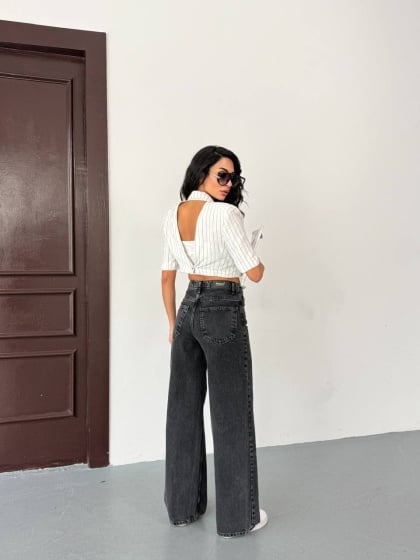 Blugi wide leg cu talie asimetrica - Img 3