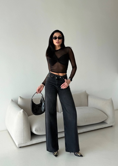 Blugi wide leg cu talie asimetrica - Img 4