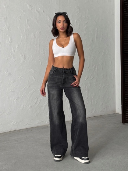 Blugi wide leg cu tinte pe lateral - Img 5