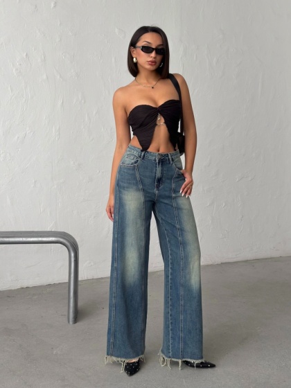 Blugi wide leg cu tiv nefinisat - Img 7