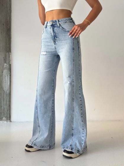 Blugi wide leg elastici cu detaliu - Img 2