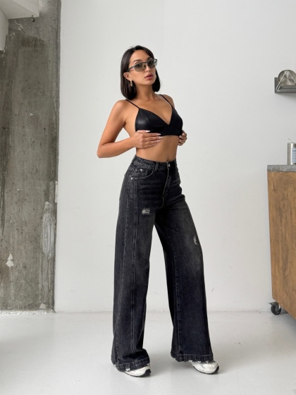 Blugi wide leg elastici cu detaliu - Img 8